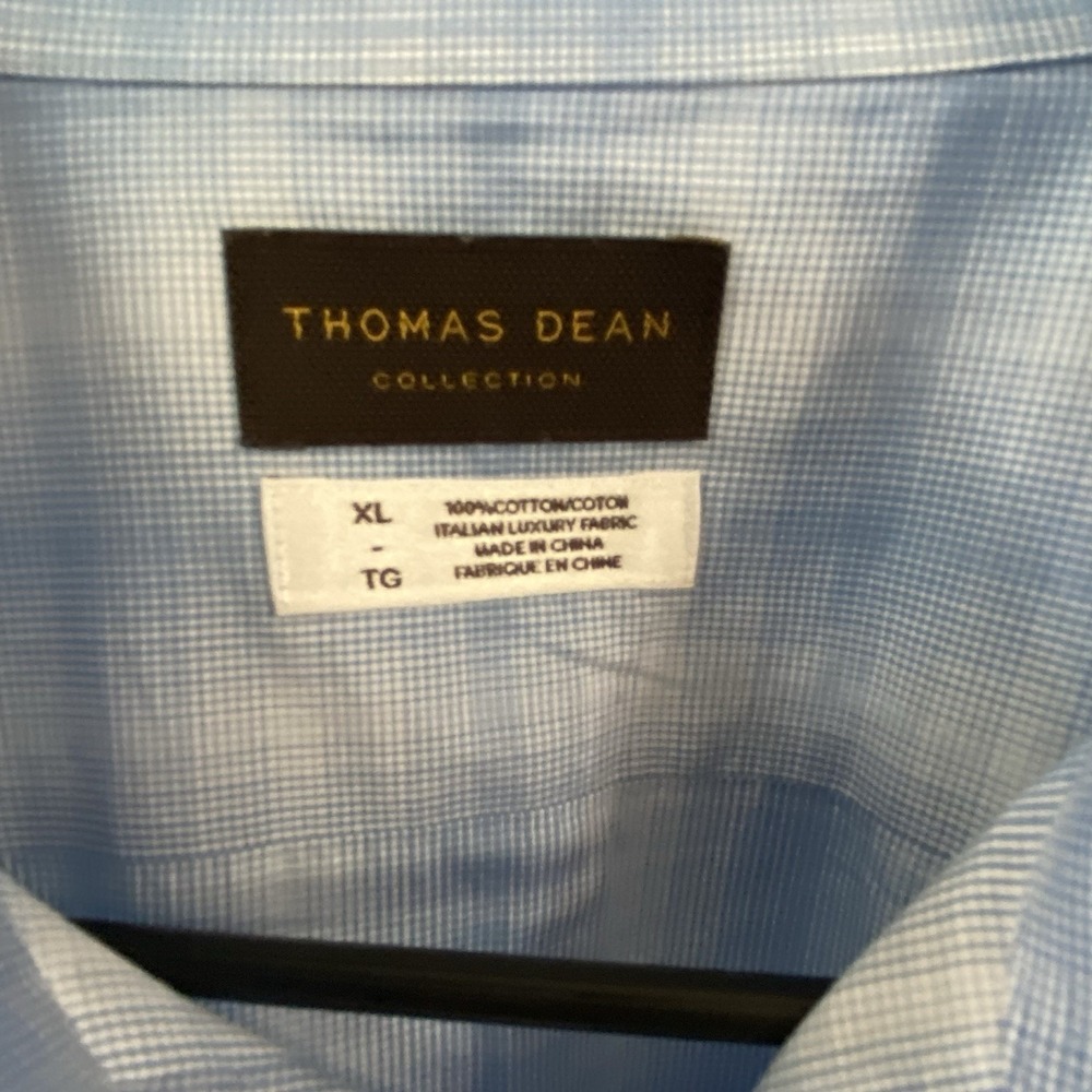 Thomas Dean Button Down Shirt Men XL Blue Plaid Italian Luxury Cotton L/S - Picture 3 of 5